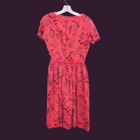 Vintage Lanz Dress 60s Fit and Flare XS Red Floral Wool Linen With Pockets - Picture 7 of 14